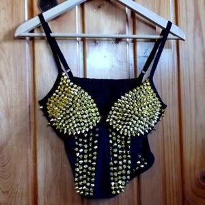 NEW Women's Metallic Spike Punk Goth Bra Corset Top, Gold